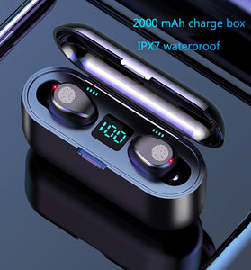 Black Wireless Earphone Bluetooth V5.0 F9 TWS Headphone LED Display With 2000mAh Power Bank Headset With Microphone
